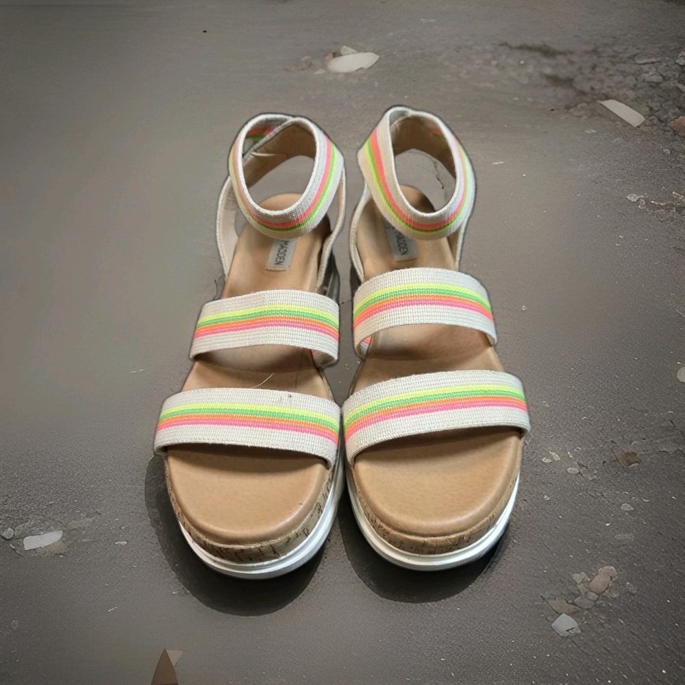 Women's Shoes Steve Madden Kimmie espadrille Wedge Sandals NEON stripe Size 9.5‎